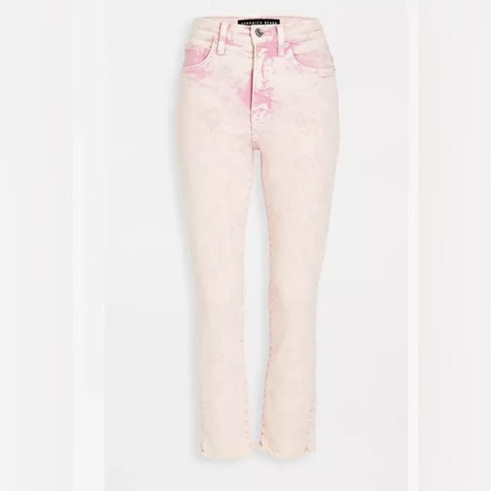 Veronica Beard Carly Kick Flare High Rise Jeans in Pale Pink